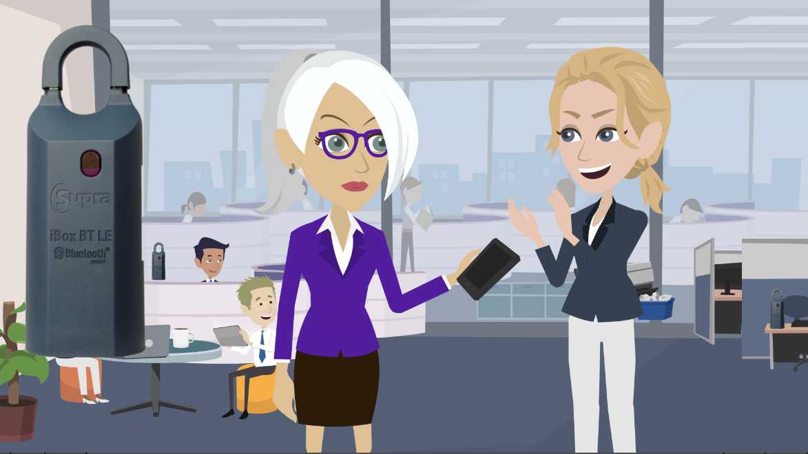 Animated style video snapshot featuring real estate agent changing shackle code