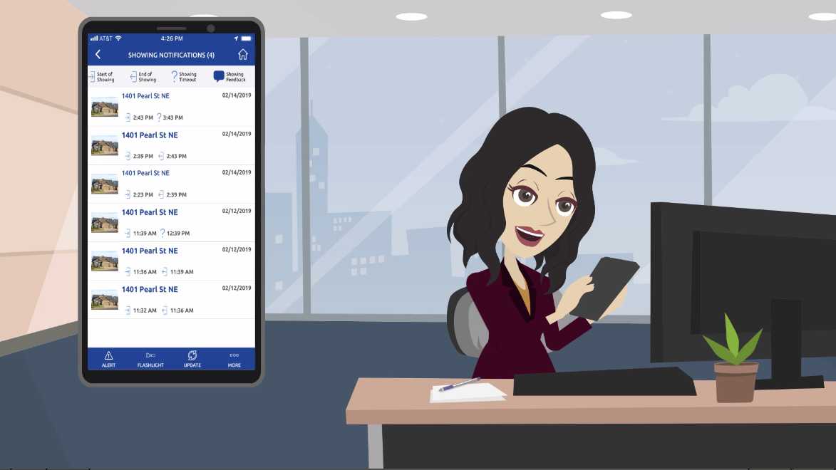 Animated style video snapshot featuring real estate agents using lockbox