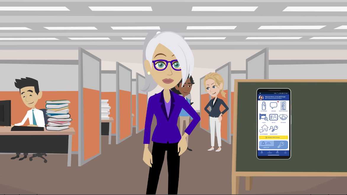 Animated style video snapshot featuring real estate agent using my keys feature