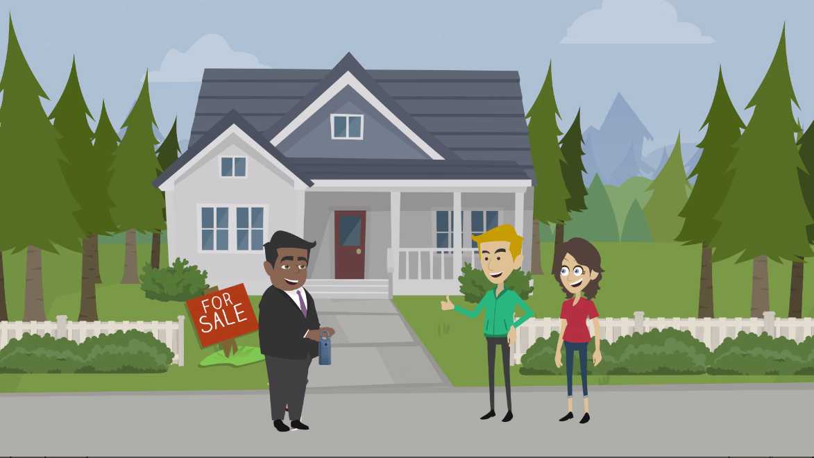Animated style video snapshot featuring real estate agents programming their lockbox